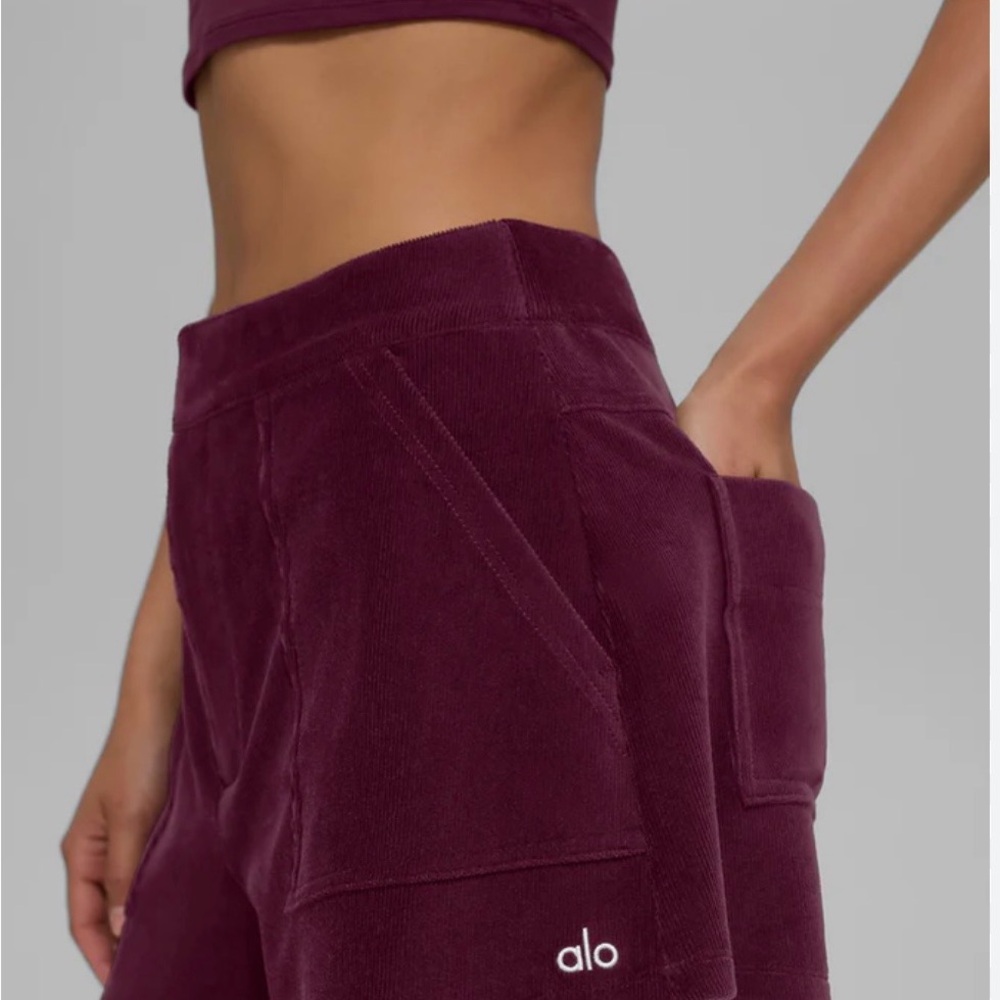 ALO Yoga High-Waist Corduroy Shorts in Plum - Picture 2 of 3